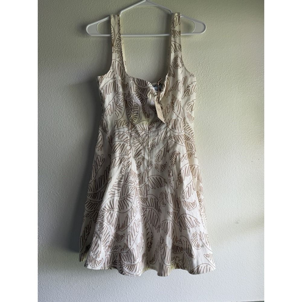Antonio Melani x M.G. Style Nat Palm Drawing Print Linen Mini Dress Size 6 NEW